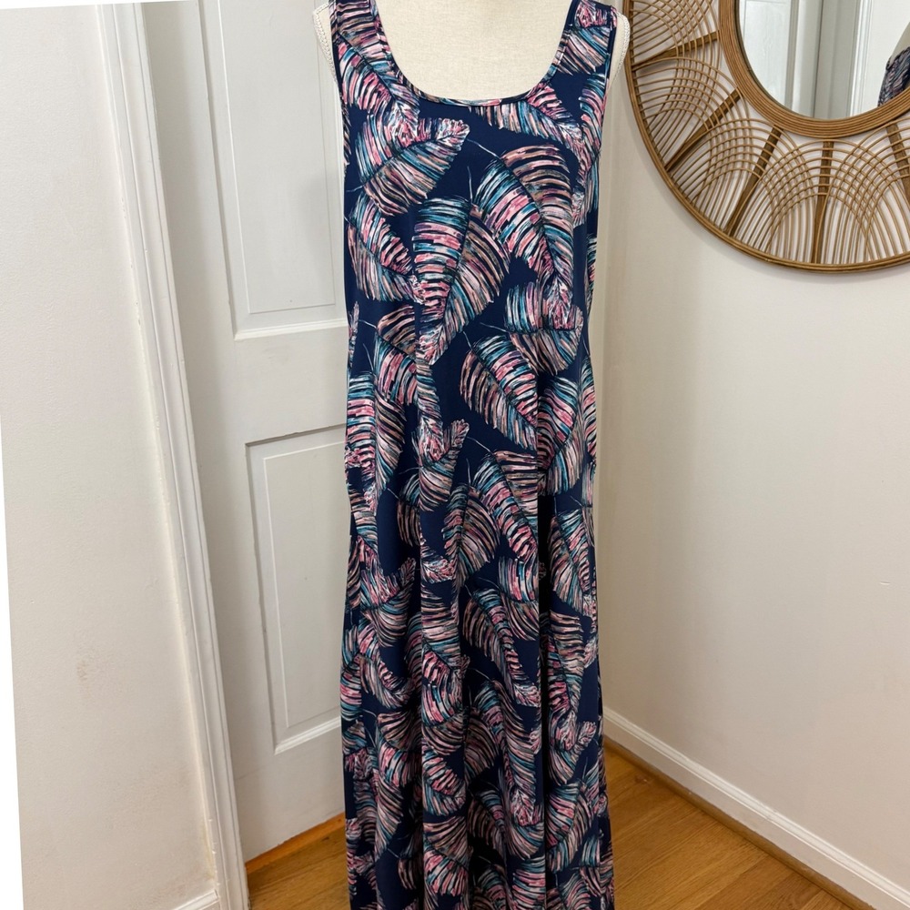 24Seven‎ Comfort Maxi Dress 1X Beach Tropical Palm Coastal Resort Travel Lounge